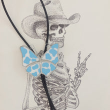 Load image into Gallery viewer, Blue Cowhide Butterfly Bolo
